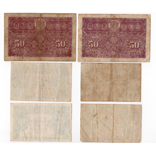 17 - 6 x 1945 (1941) Malaya : British administration 4 x 10 cents + 2 x 50 cents banknotes