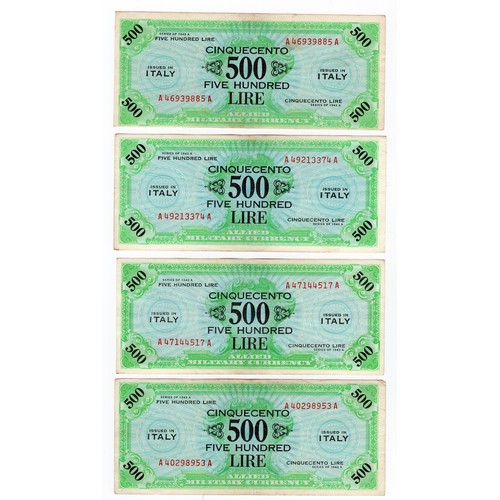 24 - 7 x 1943A Italy : Allied military currency 500 lire banknotes