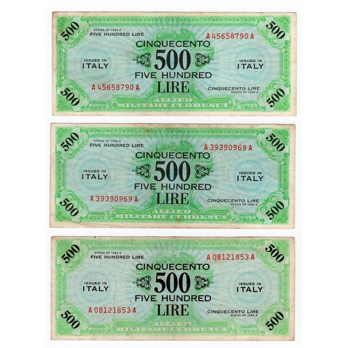 24 - 7 x 1943A Italy : Allied military currency 500 lire banknotes