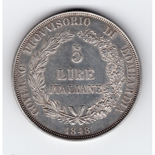 32 - 1848 (M) Italy : Lombardy-Venetia revolutionary provisional government 5 lire coin