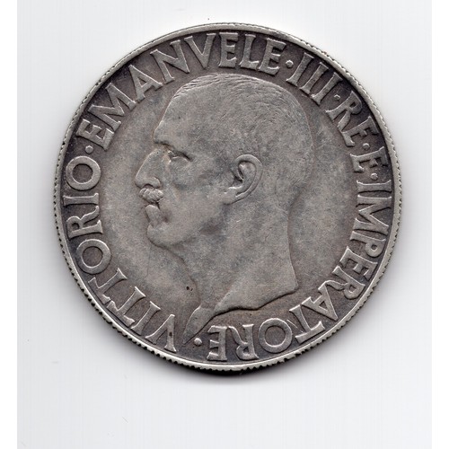 35 - 1936 (XIV) Italy Vittorio Emanuele III 20 lire coin with quadriga reverse ~ 10,000 minted