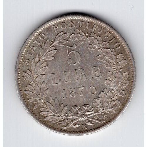 41 - 1870 (XXV) Papal States Pius IX 5 lire coin