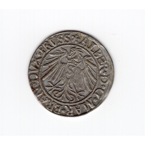 56 - 1539 Germany : Prussia Albert of Brandenburg 1 groschen (=3 schilling) coin ~ (S = Sigismund I of Po... 