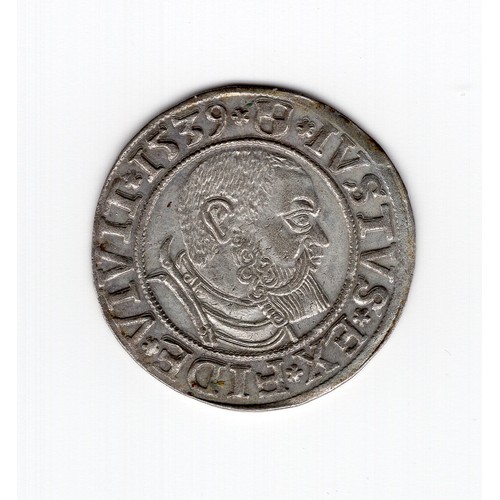 56 - 1539 Germany : Prussia Albert of Brandenburg 1 groschen (=3 schilling) coin ~ (S = Sigismund I of Po... 