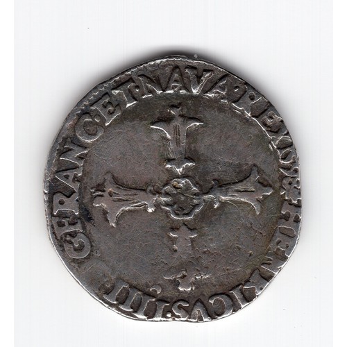 60 - 1598 France Henry IV (IIII) ¼ ecu coin - obverse HENRICVS.IIII.DG.FRANC.ET.NAVA.REX reverse SIT.NOME... 