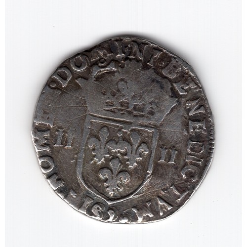 60 - 1598 France Henry IV (IIII) ¼ ecu coin - obverse HENRICVS.IIII.DG.FRANC.ET.NAVA.REX reverse SIT.NOME... 