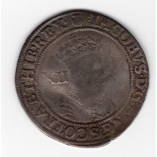 87 - 1603-04 (thistle mintmark) James I 1 shilling coin (EXVRGAT reverse) - slightly mis-shapen