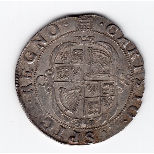 94 - 1633-34 (portcullis mintmark) Charles I 1 shilling coin - oval shield (CR at sides) reverse