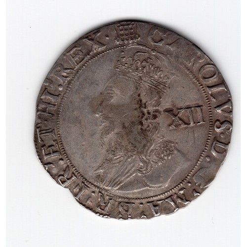 94 - 1633-34 (portcullis mintmark) Charles I 1 shilling coin - oval shield (CR at sides) reverse