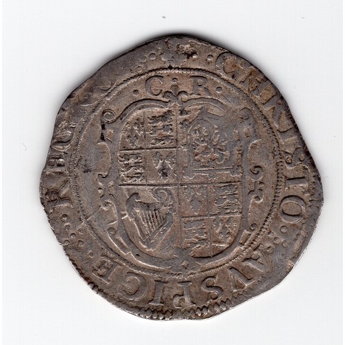 95 - 1630-31 (plume mintmark) Charles I 1 shilling coin - oval shield (CR at top) reverse