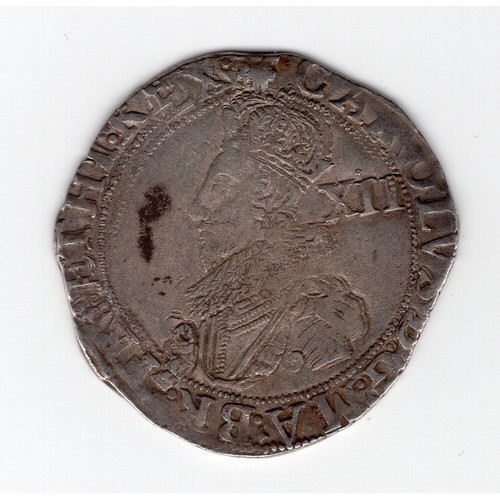 95 - 1630-31 (plume mintmark) Charles I 1 shilling coin - oval shield (CR at top) reverse