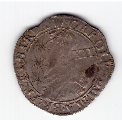 96 - 1630-31 (plume mintmark) Charles I 1 shilling coin - oval shield (CR at top) reverse ~ the obverse h... 