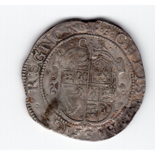 96 - 1630-31 (plume mintmark) Charles I 1 shilling coin - oval shield (CR at top) reverse ~ the obverse h... 