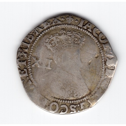 104 - 1604-05 (lis mintmark) James I 1 shilling coin (EXVRGAT reverse)