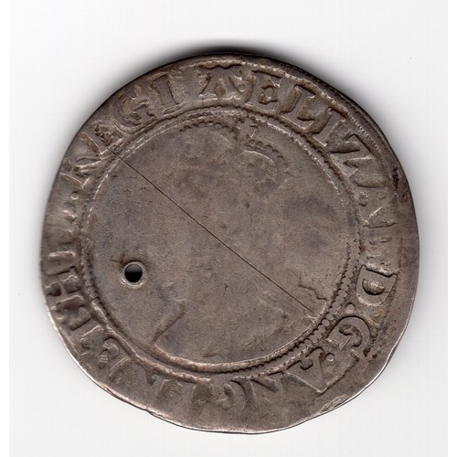 106 - 1582-84 (A mintmark) Elizabeth I 1 shilling coin - has a drilled hole