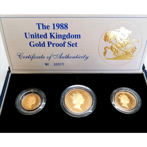 123 - Cased 1988 double sovereign (£2), sovereign (£1) & half sovereign (50p) coins #00535