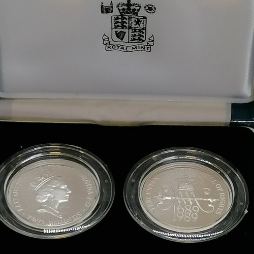 126 - Cased 1989 pair of silver £2 Bill of rights / claim of right coins