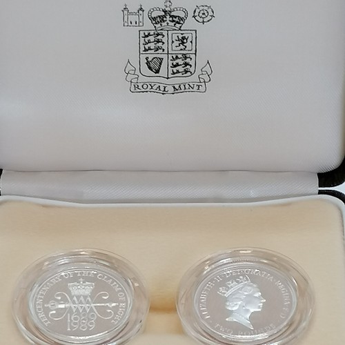 131 - Cased 1989 pair of silver piedfort £2 Bill of rights / claim of right coins