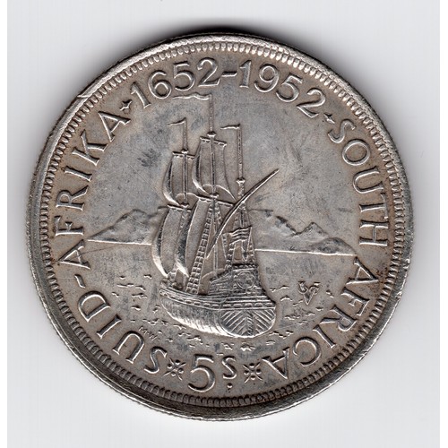 148 - 1952 South Africa George VI schooner 5 shillings coin