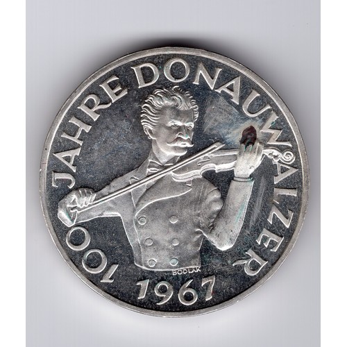 156 - 1967 Austria Centennial of the Blue Danube waltz 50 schilling coin - has black mark on Strauss' hand