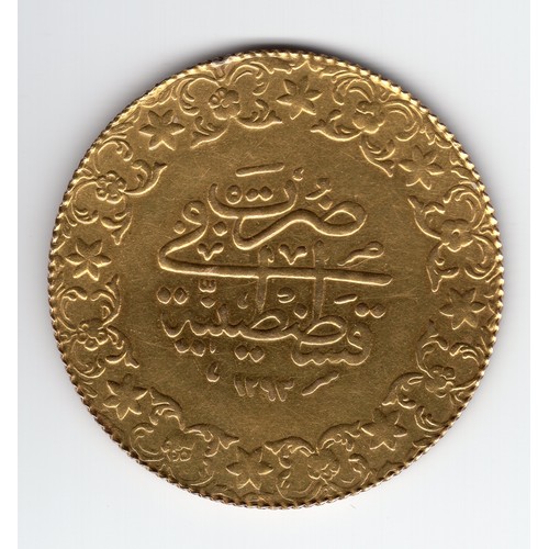 167 - AH 1293/27 (c.1901) Turkey 250 / 500 kurush Abdul Hamid II monnaie de luxe coin with obverse showing... 