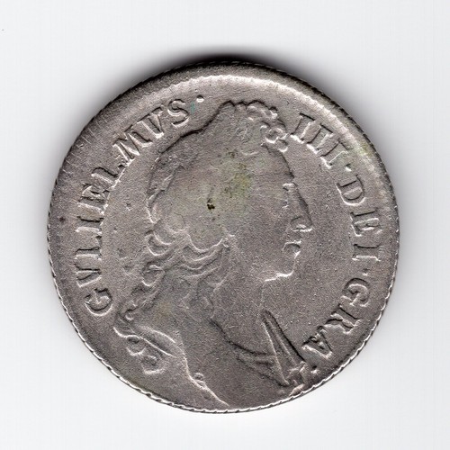 182 - 1696 William III 1 shilling coin with unrecorded (?) bust off centre flaw / error