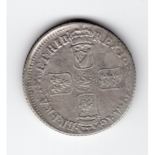 182 - 1696 William III 1 shilling coin with unrecorded (?) bust off centre flaw / error