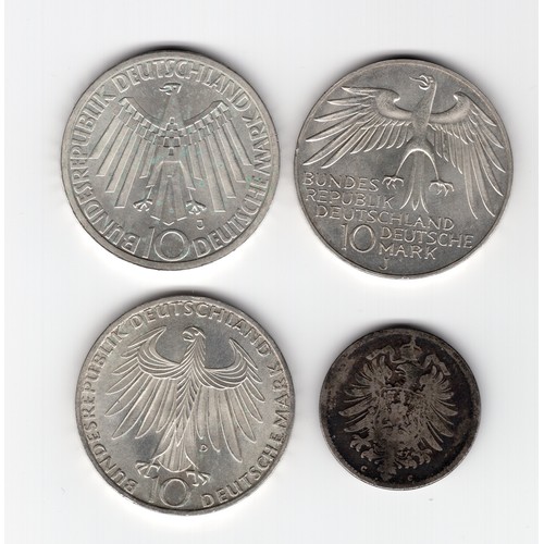 190 - 1972 Germany 3 x 10 mark Olympic Games coins t/w 1875 (C) German Empire 1 mark coin