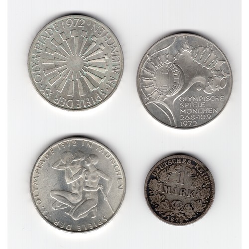 190 - 1972 Germany 3 x 10 mark Olympic Games coins t/w 1875 (C) German Empire 1 mark coin