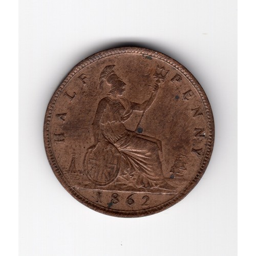 191 - 1862 GB Queen Victoria ½ pence coin