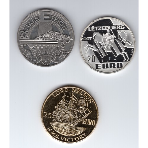 201 - 3 x coins - 1997 Luxembourg 20 euro, 1996 HMS Victory 25 euro & 1993 Maastricht 10 ecu