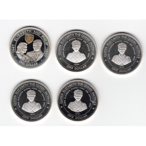 203 - Barbados 4 x 1994 $1 & 1997 $1 coins