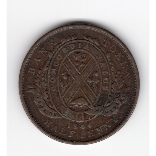 216 - 1844 Canada : Bank of Montreal 1 sou (½ penny) bank token