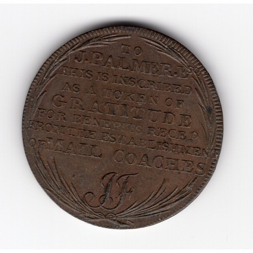 221 - Late 18th century Middlesex mail coach ½ penny token to J Palmer