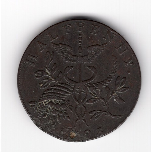 224 - 1793 Middlesex ½ penny token with Isaac Newton obverse & caduceus reverse and engrailed edge ~ has a... 