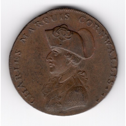 228 - 1794 Bury Charles Marquis Cornwallis 1 pence token with 'Value of one penny at P.Decks Post Office B... 