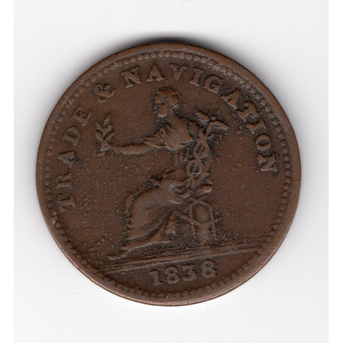 232 - 1838 British Guiana (Guyana) 1 stiver token with legend on obverse 'Trade & Navigation' and on the r... 