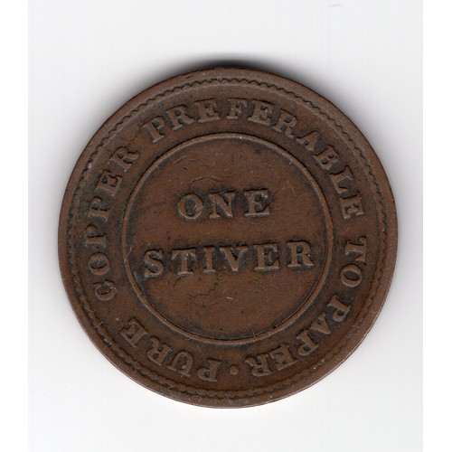 232 - 1838 British Guiana (Guyana) 1 stiver token with legend on obverse 'Trade & Navigation' and on the r... 