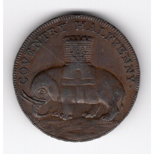 236 - 1792 Coventry ½ penny token with Lady Godiva obverse & elephant and castle reverse - has slight 'bum... 