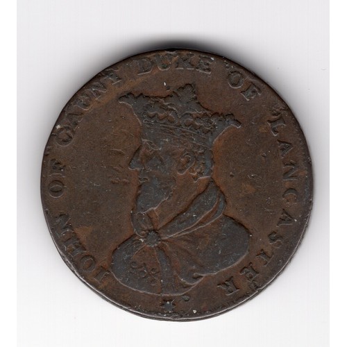 241 - 1794 Lancaster ½ penny token with John of Gaunt obverse and shield reverse - 27.5mm diameter