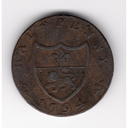 241 - 1794 Lancaster ½ penny token with John of Gaunt obverse and shield reverse - 27.5mm diameter