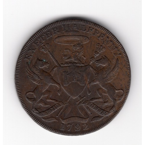 245 - 1792 Exeter ½ penny token with 'Payable at the warehouse of Samuel Kingdon' edge