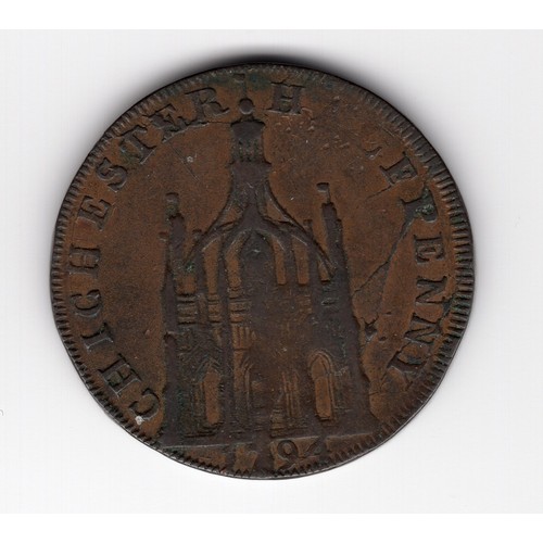 249 - 1794 Chichester ½ penny token with Queen Elizabeth I obverse & Chichester cross reverse and plain ed... 