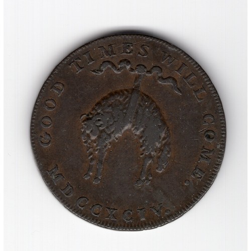 250 - 1794 Norwich ½ penny token with castle obverse & fleece reverse and 'Richard Bacon Cockey Lane' edge