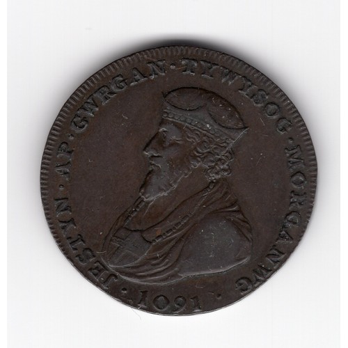 252 - 1795 Glamorgan ½ penny token with Jestyn ap Gwrgan tywysog morganwg obverse & Britannia reverse