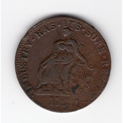 253 - 1792 (?) Dublin : Canac Roan and Canac ½ penny token with lady seated with 6 string harp