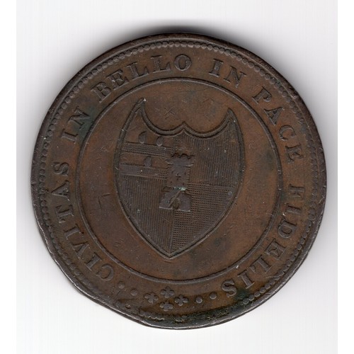 254 - 1811 Worcester 1 pence token - has a 'dent' to the base near the date