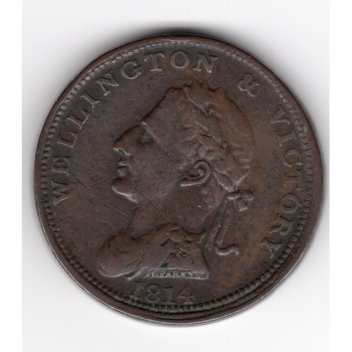 255 - 1816 Dublin Edwd Bewley 1 pence token with Wellington & Victory obverse