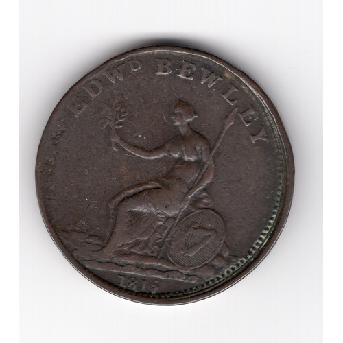 255 - 1816 Dublin Edwd Bewley 1 pence token with Wellington & Victory obverse