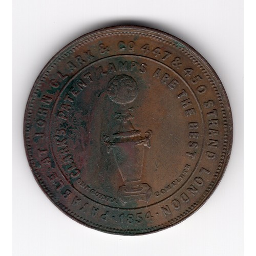 257 - 1854 John Clark Co lamps (447 & 450 Strand, London) 1 pence token